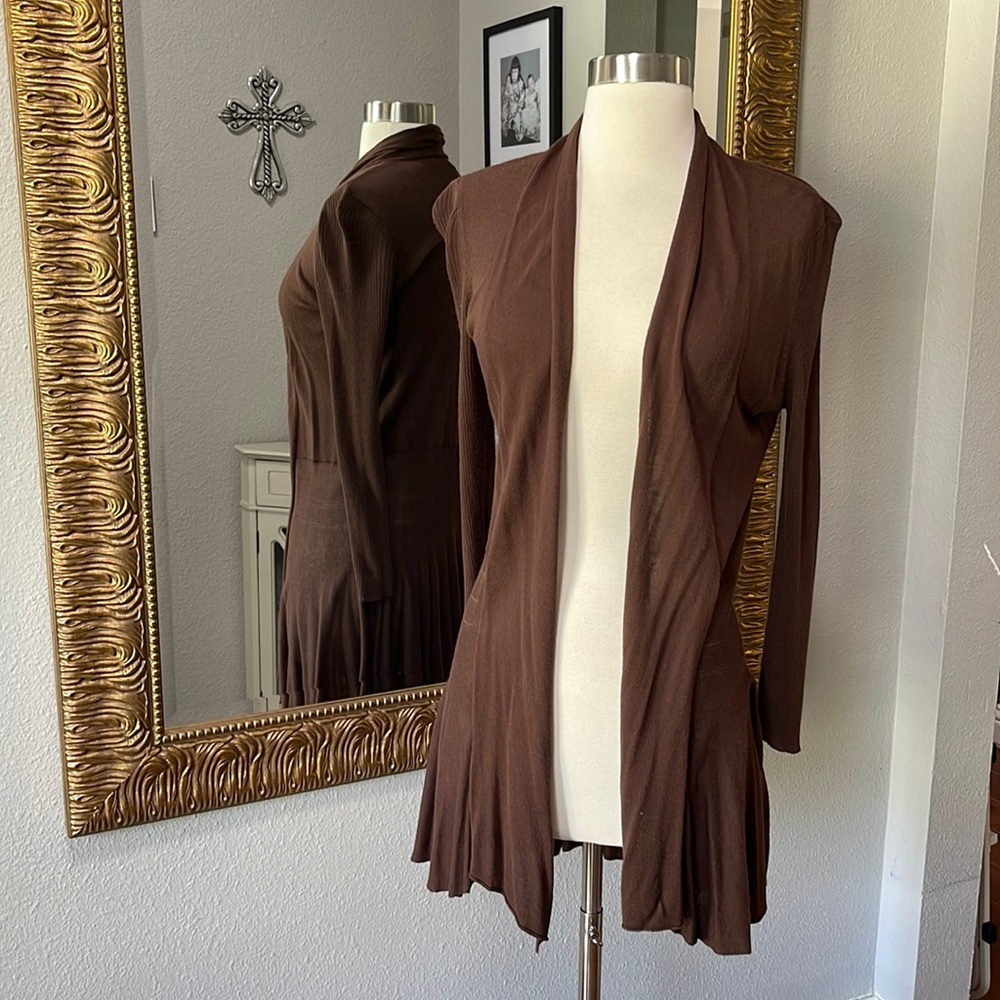 Cache Brown Open Front Lightweight Cardigan